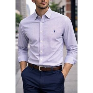 Polo Ralph Lauren Men Lavender Micro Check Dress Shirt Slim Fit 15.5 32/33